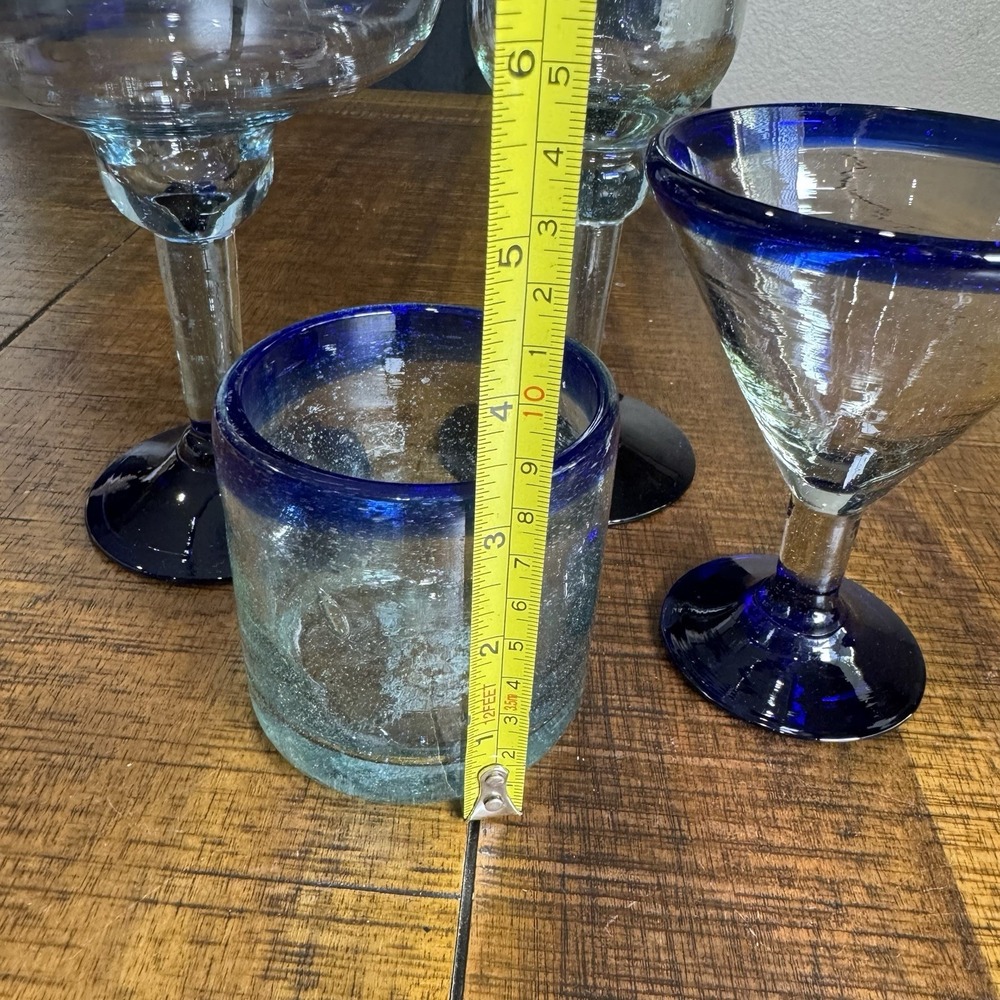 4pc Assorted Mexican Hand Blown Cobalt Blue Glasses Margarita Daiquiri Dessert‎ - Picture 2 of 5